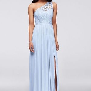David's Bridal One Shoulder Lace Bridesmaid Dress